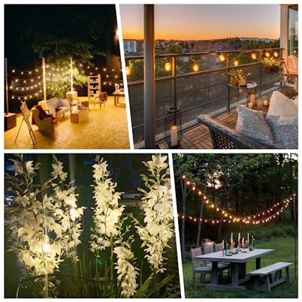 실외 스트링 조명 100FT(2 x 50FT), 비산 방지 전구 50개로 방수 실외 조명, 맞춤형 8가지 조명 모드 파티오 베란다 장식 발코니 뒷마당 파티용 원격 제어 파티오 조명