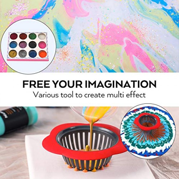 Nicpro 39 Colors 2oz 아크릴 붓기 페인트 용품 키트, 캔버스, 나무 조각, 붓기 오일, 도구, 장갑, 스트레이너, 컵, 초보자용 수지가 포함된 미리 혼합된 붓기 페인트 하이 플