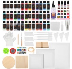 Nicpro 39 Colors 2oz 아크릴 붓기 페인트 용품 키트, 캔버스, 나무 조각, 붓기 오일, 도구, 장갑, 스트레이너, 컵, 초보자용 수지가 포함된 미리 혼합된 붓기 페인트 하이 플