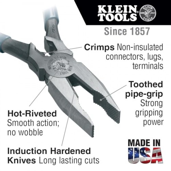 Klein Tools J12098 압착 다이, 톱니 파이프 그립, 유도 경화 나이프가 포함된 범용 조합 플라이어
