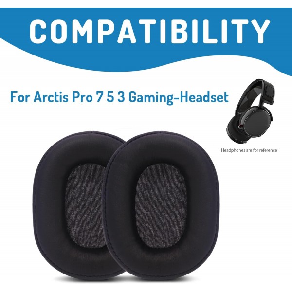 Adhiper Arctis 7 이어 패드/이어 쿠션/이어 패드/교체용 이어 패드 메모리 폼 프로틴 가죽 이어패드 SteelSeries Arctis Pro 7 5 3 게임용 헤드셋(검은색)과 호환 가능
