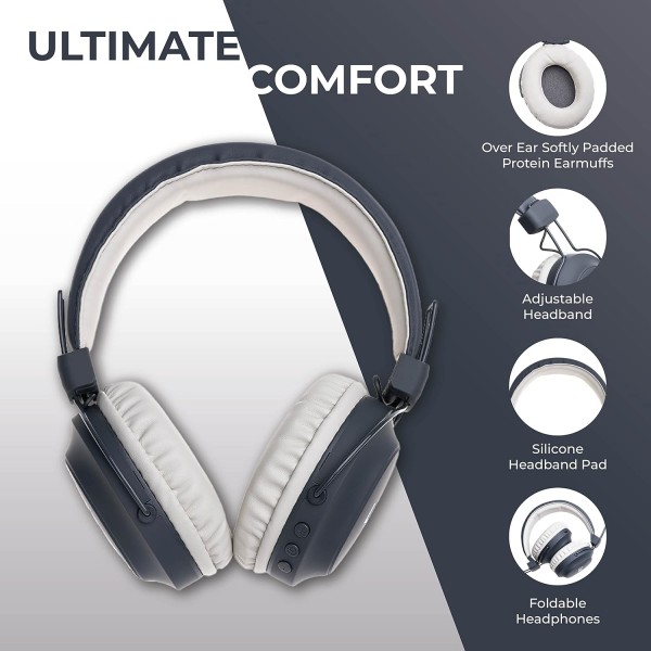 Louise & Mann 5 Bluetooth 헤드폰 오버이어, 무선 헤드폰, Hi-Fi 스테레오, 마이크가 있는 헤드폰, 접이식 헤드셋, iPhone/Android/PC/노트북/TV용 소프트 이어 패드(회색) 아스팔트 