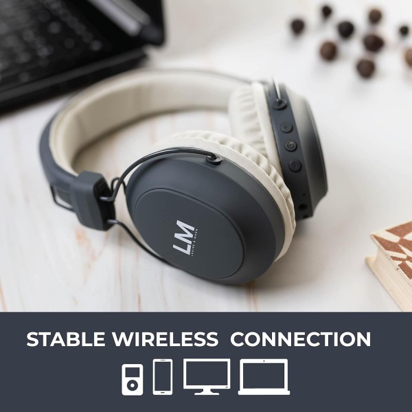 Louise & Mann 5 Bluetooth 헤드폰 오버이어, 무선 헤드폰, Hi-Fi 스테레오, 마이크가 있는 헤드폰, 접이식 헤드셋, iPhone/Android/PC/노트북/TV용 소프트 이어 패드(회색) 아스팔트 