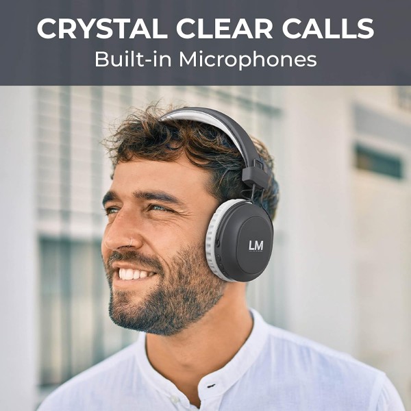 Louise & Mann 5 Bluetooth 헤드폰 오버이어, 무선 헤드폰, Hi-Fi 스테레오, 마이크가 있는 헤드폰, 접이식 헤드셋, iPhone/Android/PC/노트북/TV용 소프트 이어 패드(회색) 아스팔트 