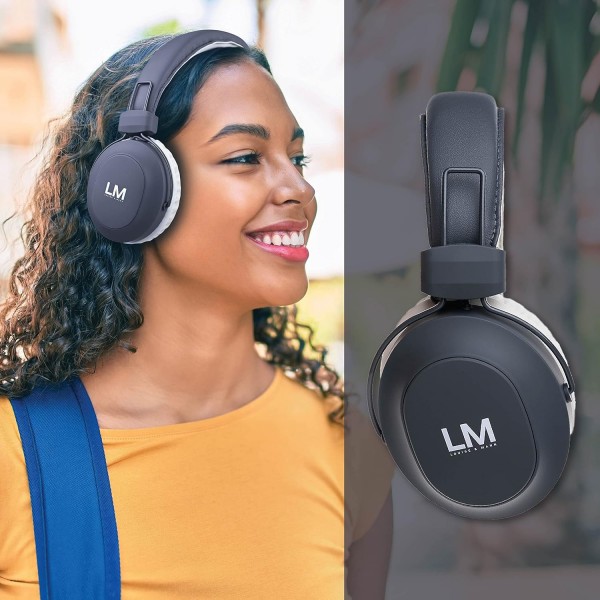 Louise & Mann 5 Bluetooth 헤드폰 오버이어, 무선 헤드폰, Hi-Fi 스테레오, 마이크가 있는 헤드폰, 접이식 헤드셋, iPhone/Android/PC/노트북/TV용 소프트 이어 패드(회색) 아스팔트 