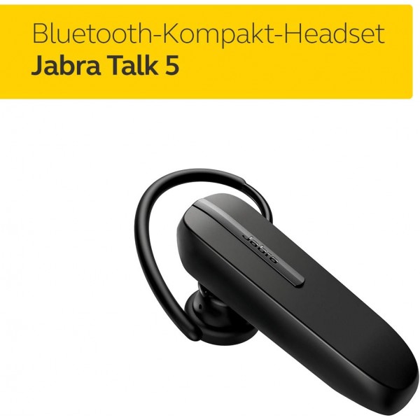 Jabra Talk 5 모노 인이어 헤드셋 - 무선으로 선명하게 통화 - 모바일 장치와 쉽게 페어링 - 한 번 충전으로 최대 11시간의 긴 배터리 수명 - Black Black Talk 5