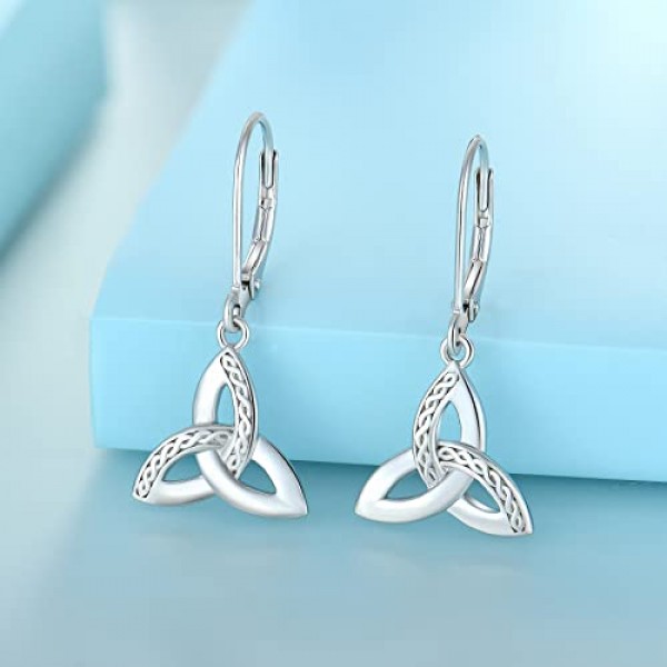 JO WISDOM 여성용 켈트 매듭 귀걸이 925 실버 3A 지르코니아 크리스탈 귀걸이 Irish Triquetra