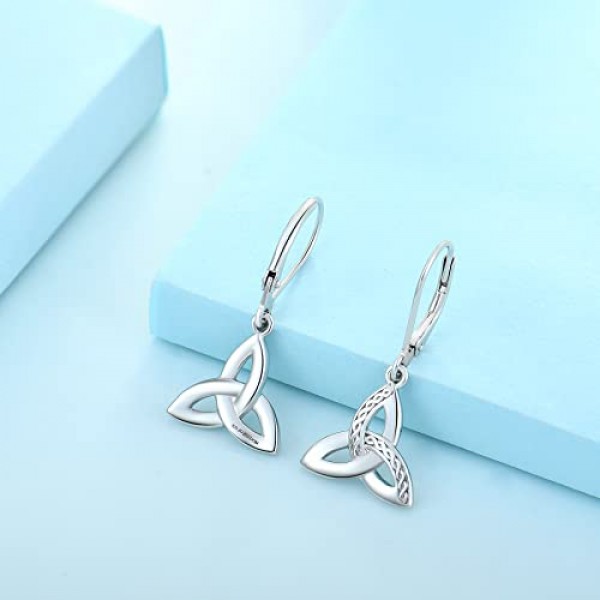 JO WISDOM 여성용 켈트 매듭 귀걸이 925 실버 3A 지르코니아 크리스탈 귀걸이 Irish Triquetra