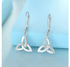 JO WISDOM 여성용 켈트 매듭 귀걸이 925 실버 3A 지르코니아 크리스탈 귀걸이 Irish Triquetra