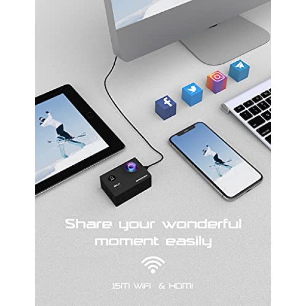 Apexcam 4K 액션캠 20MP WiFi 스포츠 카메라 울트라 HD 수중 카메라 40m 방수 170° 광각 2.4G 원격 제어 저속 촬영 2 x 1050mAh 배터리 2.0인치 LCD 화면 및 기타 액세서리