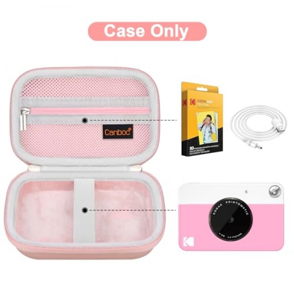 KODAK Printomatic 디지털 즉석 인쇄 카메라용 Canboc 하드 운반 케이스, 인화지 및 케이블에 맞는 지퍼 메쉬 백, 로즈 골드