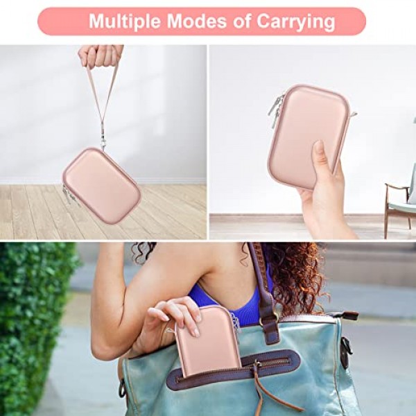 KODAK Printomatic 디지털 즉석 인쇄 카메라용 Canboc 하드 운반 케이스, 인화지 및 케이블에 맞는 지퍼 메쉬 백, 로즈 골드