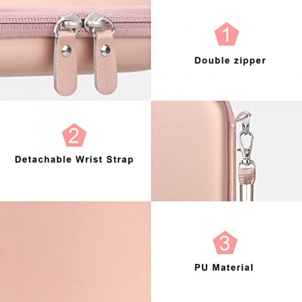 KODAK Printomatic 디지털 즉석 인쇄 카메라용 Canboc 하드 운반 케이스, 인화지 및 케이블에 맞는 지퍼 메쉬 백, 로즈 골드