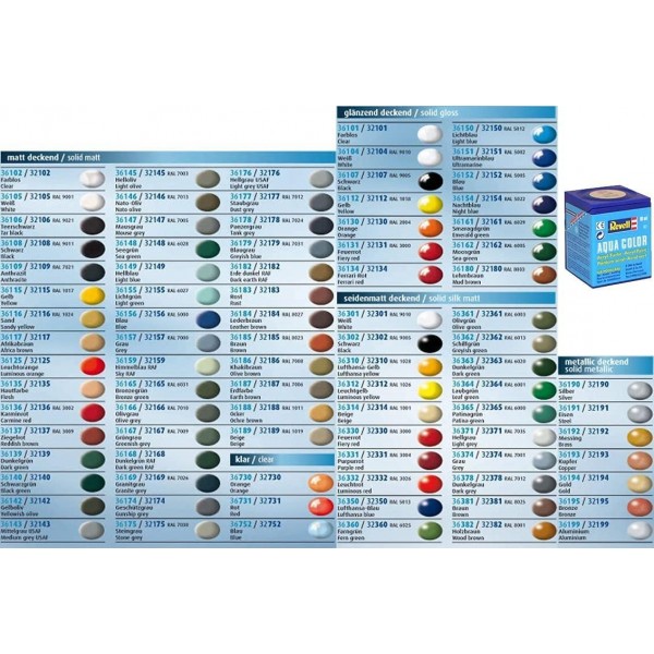 Revell Aquacolor 36xxx 색상 범위 - 10개입 18ml 캔, 개별 구매보다 저렴 - 빠른 배송 보장