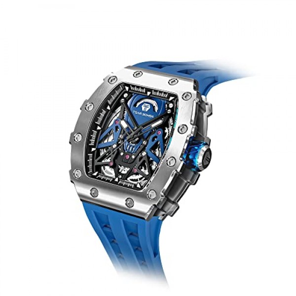 TSAR BOMBA 남자 시계 방수 5ATM 자동 기계식 아날로그 손목 시계 블랙 실버 스테인레스 스틸 사파이어 유리 실리콘 스트랩 남자 시계와 패션 럭셔리 빛나는 남자 시계