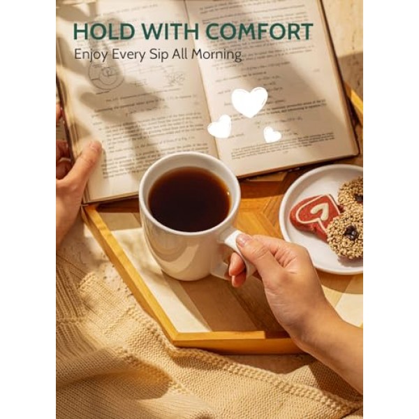 Sweese 도자기 머그 - 커피, 차, 모카 및 멀드 음료용 12온스 - 6개 세트, 흰색