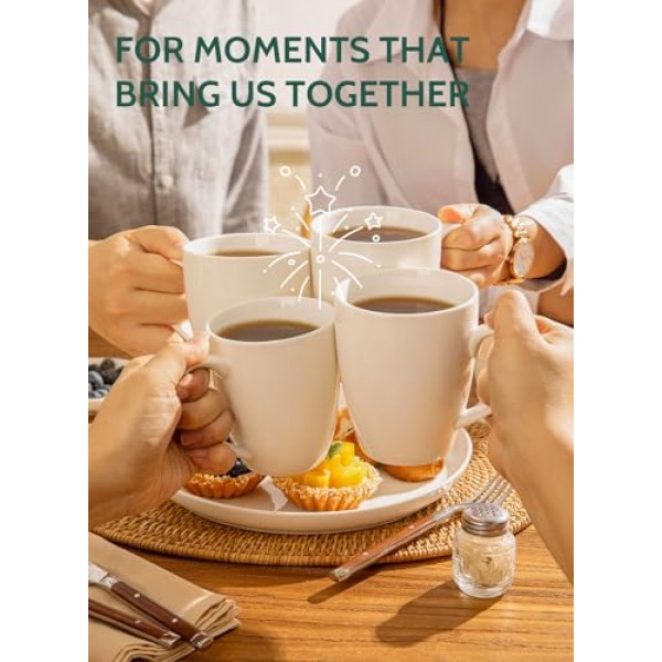 Sweese 도자기 머그 - 커피, 차, 모카 및 멀드 음료용 12온스 - 6개 세트, 흰색