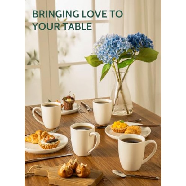 Sweese 도자기 머그 - 커피, 차, 모카 및 멀드 음료용 12온스 - 6개 세트, 흰색