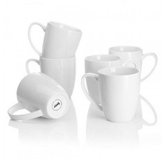 Sweese 도자기 머그 - 커피, 차, 모카 및 멀드 음료용 12온스 - 6개 세트, 흰색