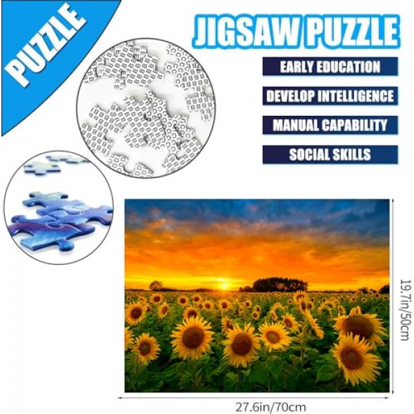 들판의 해바라기 1000개 조각 저녁 퍼즐, 직소 퍼즐 성인 1000개 이상, 여성과 엄마를 위한 해바라기 퍼즐