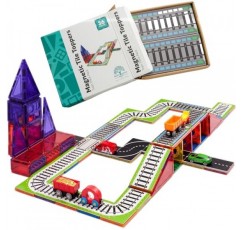 학습 및 성장 기차 트랙 토퍼, 자석 타일 액세서리, 자석 조립 세트 로드 팩 추가 36개 - STEM 조립 장난감 및 학습 교육용 자석 건설 유아용