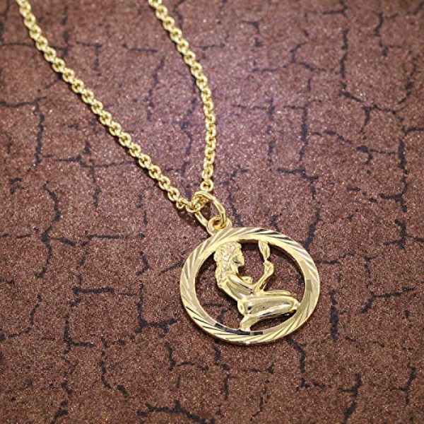 Trendor 처녀자리 조디악 로그인 골드 333 펜던트 직경 16 mm + 목걸이 조디악 로그인 여성을 위한 진짜 금으로 만든 우아한 목걸이, 75940-09, 스털링 실버 골드