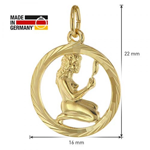 Trendor 처녀자리 조디악 로그인 골드 333 펜던트 직경 16 mm + 목걸이 조디악 로그인 여성을 위한 진짜 금으로 만든 우아한 목걸이, 75940-09, 스털링 실버 골드