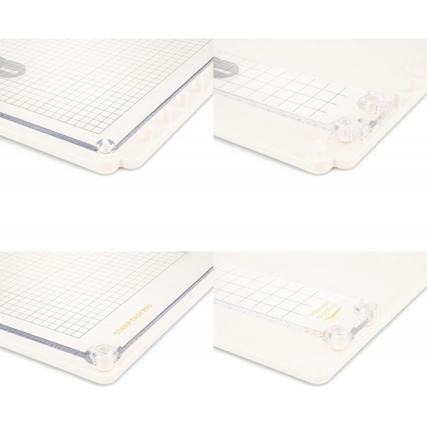 Vaessen Creative Stamp Easy Pro 투명 스탬프 및 고무 스탬프용 스탬프의 정확한 위치 지정을 위해 3면에 경계선이 없는 스탬프 플레이트, 자기 플레이트 및 자석을 포함하는 