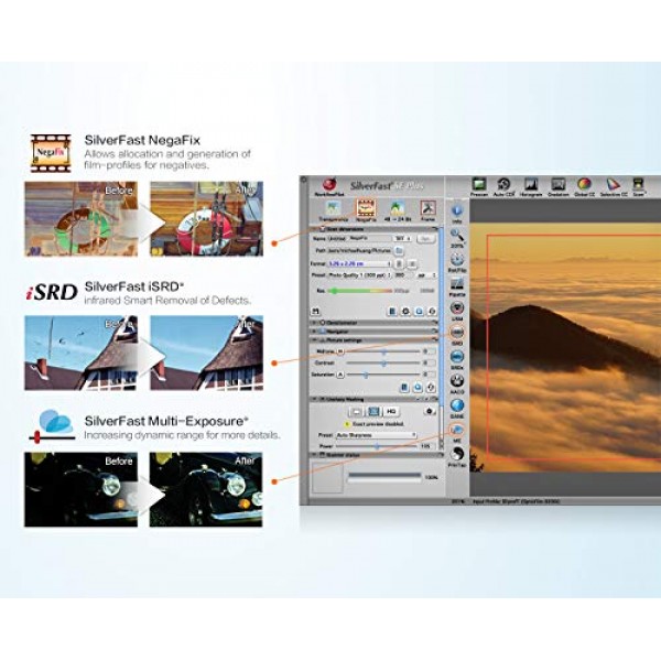 Plustek OpticFilm 8200i SE, 35mm 필름 및 슬라이드 스캐너. 7200dpi/48비트 출력. 통합 적외선 먼지/스크래치 제거. Silverfast SE Plus 9 번들, Mac 및 PC 지원.