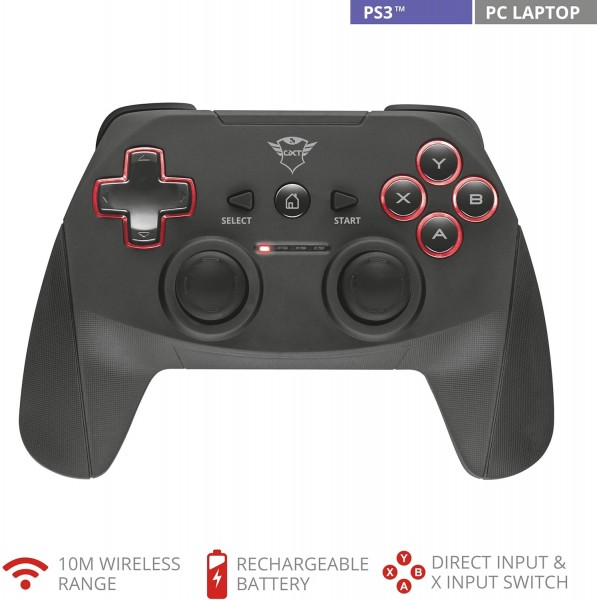 Trust Gaming GXT 545 Yula PS3 및 PC 무선 컨트롤러, 충전식 배터리, PlayStation 3 콘솔용 게임 패드, 13개 버튼, 2개의 조이스틱, 무선, 전송 범위 10m, 게임, 컴퓨터 - 블랙
