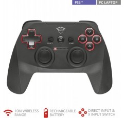 Trust Gaming GXT 545 Yula PS3 및 PC 무선 컨트롤러, 충전식 배터리, PlayStation 3 콘솔용 게임 패드, 13개 버튼, 2개의 조이스틱, 무선, 전송 범위 10m, 게임, 컴퓨터 - 블랙