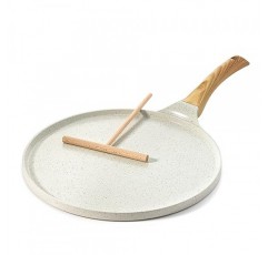 SENSARTE 논스틱 크레이프 팬(스프레더 포함), 10인치 천연 세라믹 코팅 도사 팬 팬케이크 플랫 프라이팬 타와 철판, 스테이 쿨 핸들 포함, 인덕션 호환, PFOA 없음(흰색)