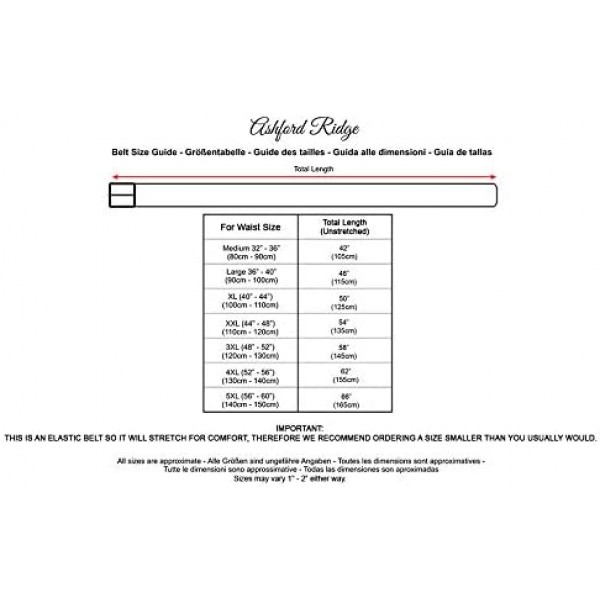 남성용 Ashford Ridge 33mm 탄성 둘레(허리 사이즈 80cm - 150cm에 적합) 140CM(총 길이 155cm) 블랙