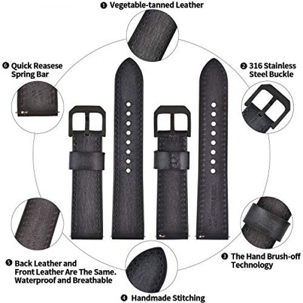 EACHE 퀵 릴리스 정품 가죽 시계 밴드 18mm 20mm 22mm 24mm 남성 여성을위한 수제 레트로 가죽 시계 스트랩