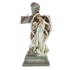 Roman Inc.의 요셉 스튜디오, 십자가가 있는 천사, 정원 컬렉션, 종교 조각상, 성가족, 기념관, 천사, 수호성인, 정원 장식(8x5x14)