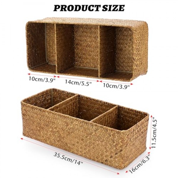ELLDOO 짠 씨그래스 고리버들 등나무 보관 바구니, K 컵 네스프레소 포드용 대용량 커피 포드 홀더 정리함, 커피 바 선반용 3섹션 씨그래스 보관 상자 주방 캐비닛, 브라