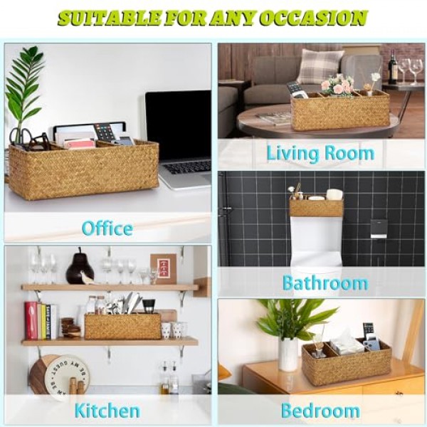 ELLDOO 짠 씨그래스 고리버들 등나무 보관 바구니, K 컵 네스프레소 포드용 대용량 커피 포드 홀더 정리함, 커피 바 선반용 3섹션 씨그래스 보관 상자 주방 캐비닛, 브라