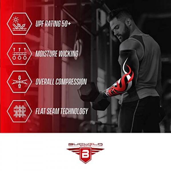 Bucwild 스포츠 압축 팔 슬리브 - 청소년 및 성인 사이즈 - 야구 축구 농구 스포츠(팔 슬리브 1개)