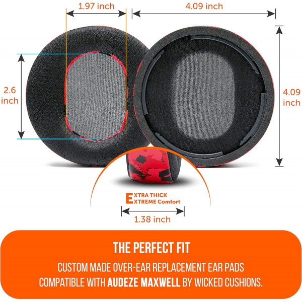 WC FreeZe Maxwell - Wicked Cushions의 Audeze Maxwell 헤드폰과 호환되는 냉각 젤 이어패드 - 에픽 게임 세션을 위한 향상된 편안함, 내구성 및 두께 | 레드 카모
