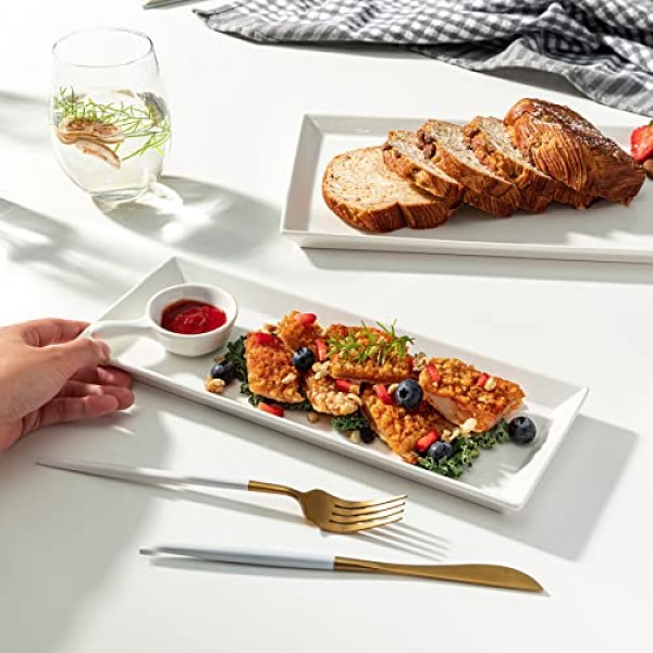Sweese 흰색 직사각형 플래터, 파티용 도자기 서빙 접시 - 11.7인치, 4개 세트