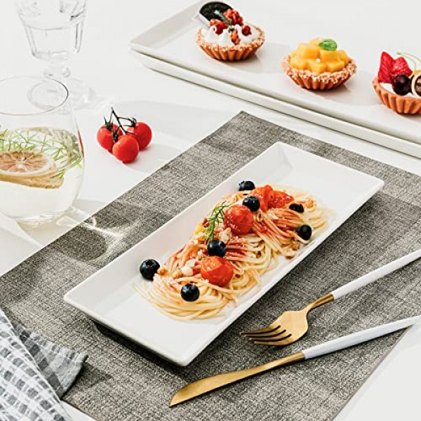 Sweese 흰색 직사각형 플래터, 파티용 도자기 서빙 접시 - 11.7인치, 4개 세트