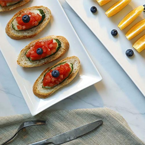 Sweese 흰색 직사각형 플래터, 파티용 도자기 서빙 접시 - 11.7인치, 4개 세트