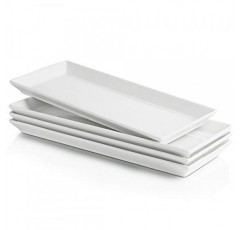 Sweese 흰색 직사각형 플래터, 파티용 도자기 서빙 접시 - 11.7인치, 4개 세트