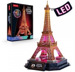 CubicFun 3D 퍼즐 LED 에펠탑과 화려한 조명 성인을 위한 3D 퍼즐 모델 키트 성인을 위한 프랜차이즈 건축 공예 두뇌 티저 건축 책상 퍼즐 여성 남성을 위한 선물