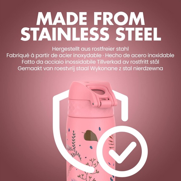 ion8 누출 방지 슬림 물병, 스테인리스 스틸, 플라밍고, 600ml 20oz