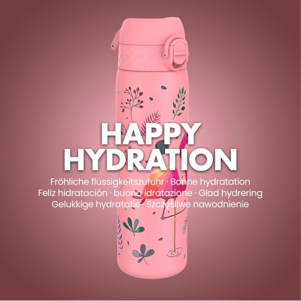 ion8 누출 방지 슬림 물병, 스테인리스 스틸, 플라밍고, 600ml 20oz