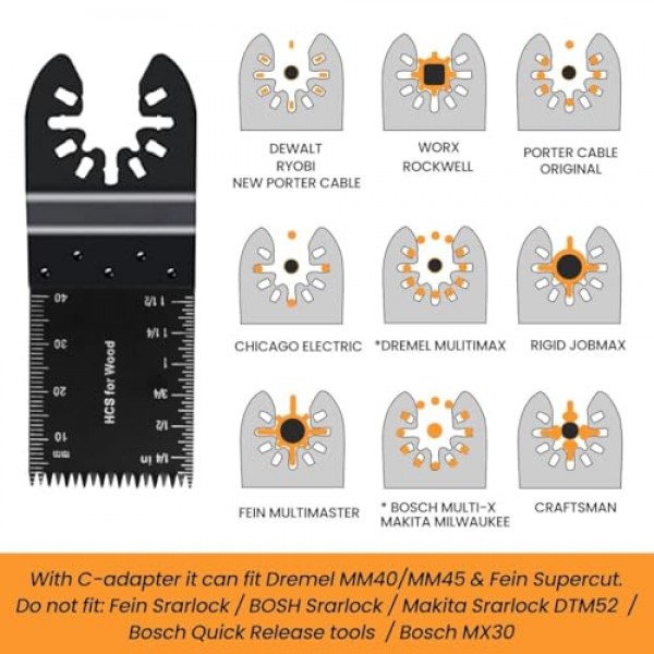 96 팩 진동 톱날, CONNOO 진동 공구 블레이드 사포가 포함된 액세서리, 목재 금속 플라스틱용 멀티툴 바이메탈 블레이드 퀵 릴리스 Dewalt, Makita, Ryobi, Rockwell