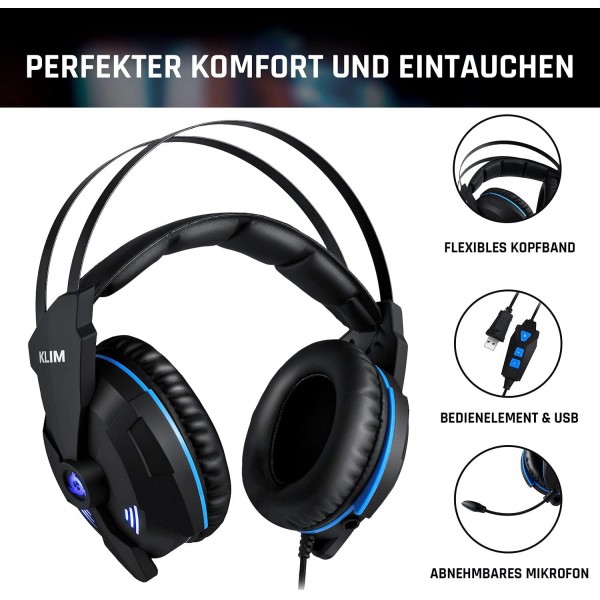 KLIM Impact V2 - 게임용 헤드셋 및 마이크로 USB - 7.1 서라운드 사운드 + 격리 - 고품질 사운드 + 경쾌한 저음의 PS5 헤드셋 - PC, Playstation, 비디오 게임용 - 새로운 2022 버전 싱