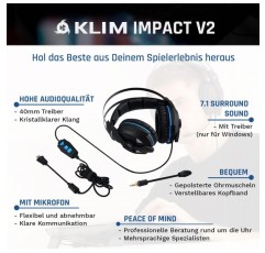 KLIM Impact V2 - 게임용 헤드셋 및 마이크로 USB - 7.1 서라운드 사운드 + 격리 - 고품질 사운드 + 경쾌한 저음의 PS5 헤드셋 - PC, Playstation, 비디오 게임용 - 새로운 2022 버전 싱