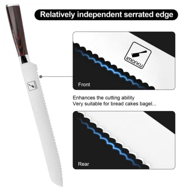 imarku 빵 칼, 독일 고탄소 스테인레스 스틸 전문 등급 빵 슬라이스 칼, 10인치 톱니 모양의 가장자리 케이크 칼, 집에서 만든 딱딱한 빵용 빵 커터